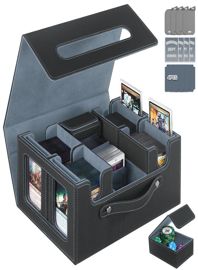 صندوق تخزين بطاقات التداول STTRBOX لبطاقات MTG، صندوق بطاقات MTG Commander، حافظة متعددة الأغراض لبطاقات MTG TCG الرياضية، 4 أغلفة علوية، 4 سدادات، 4 فواصل ملونة (أسود ورمادي) - Image 1